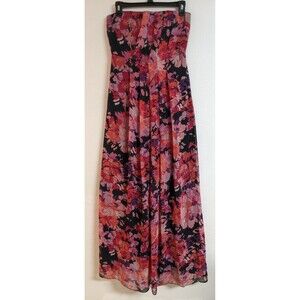 BANANA REPUBLIC 100% Silk Floral Print Strapless Maxi Dress Party Occasion SZ 0